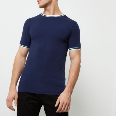 Navy muscle fit ringer T-shirt